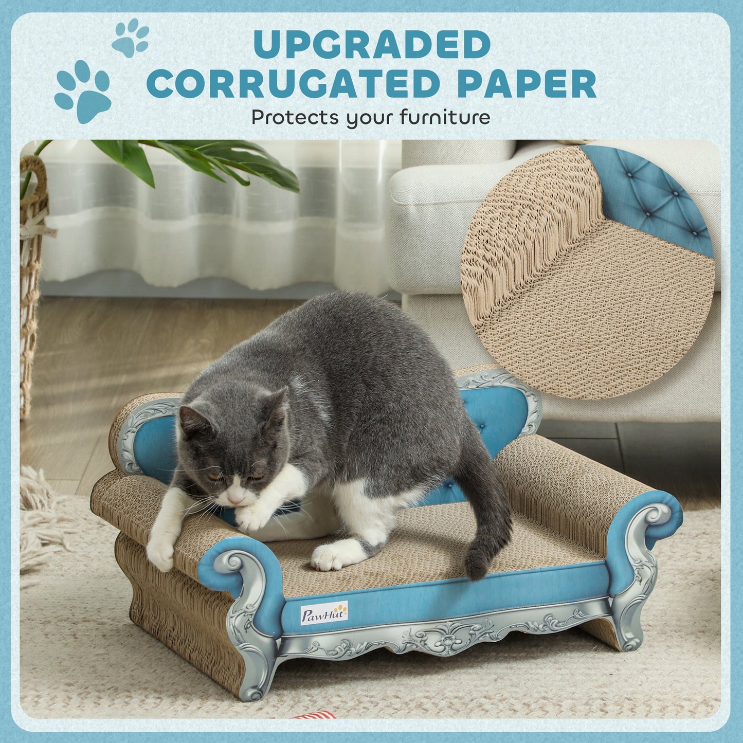 2-in-1 Cat Scratcher with Catnip for Indoor Cats, Light Blue-4