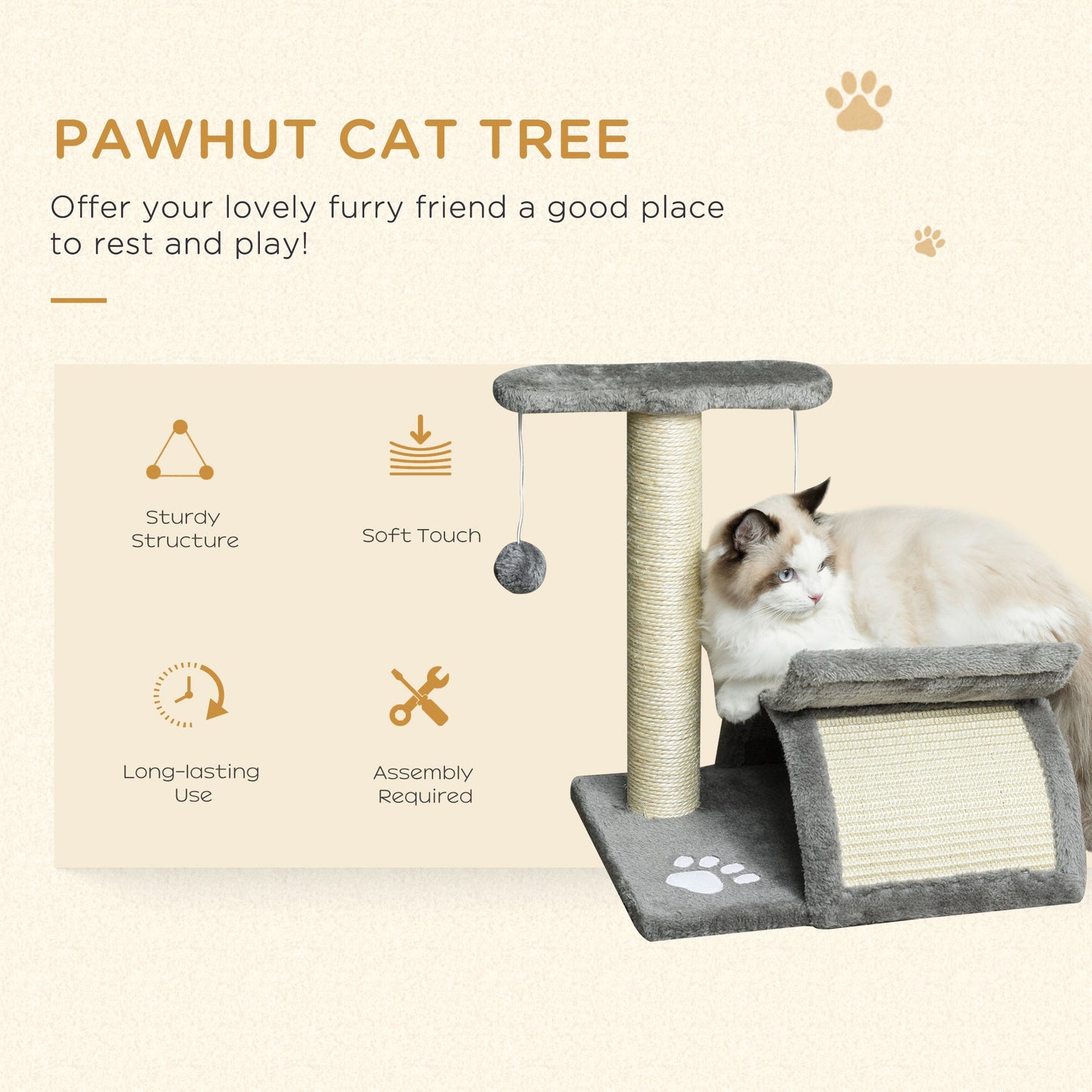 Cat Tree with Sisal Scratching Post, Cat Tower for Kittens, Small Cat Condo with Rotatable Top Bar, Tunnel, Dangling Balls, Grey-3