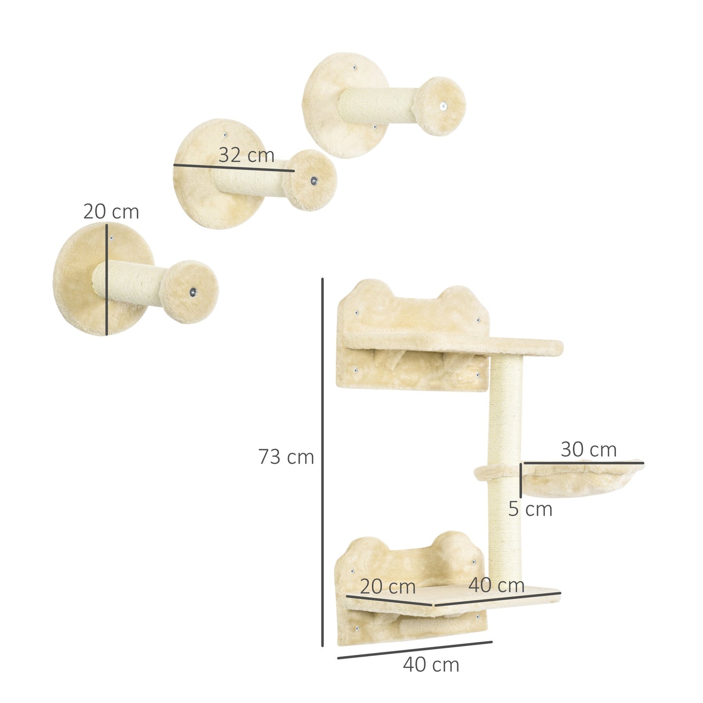 4PCs Cat Shelf, Cat Wall Furniture w/ Hammock, Steps, Platforms, Scratching Post, Wall Mounted Cat Tree for Indoor Cat, Beige-2