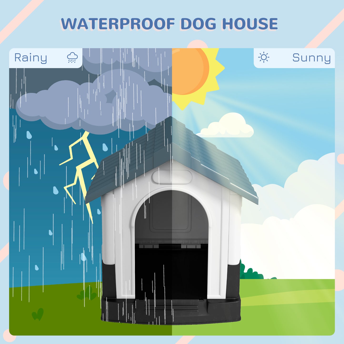 Plastic Dog Kennel with Windows, for Garden Patio, Miniature and Small Dogs, 80 x 69 x 76cm - Blue | PawHut-4