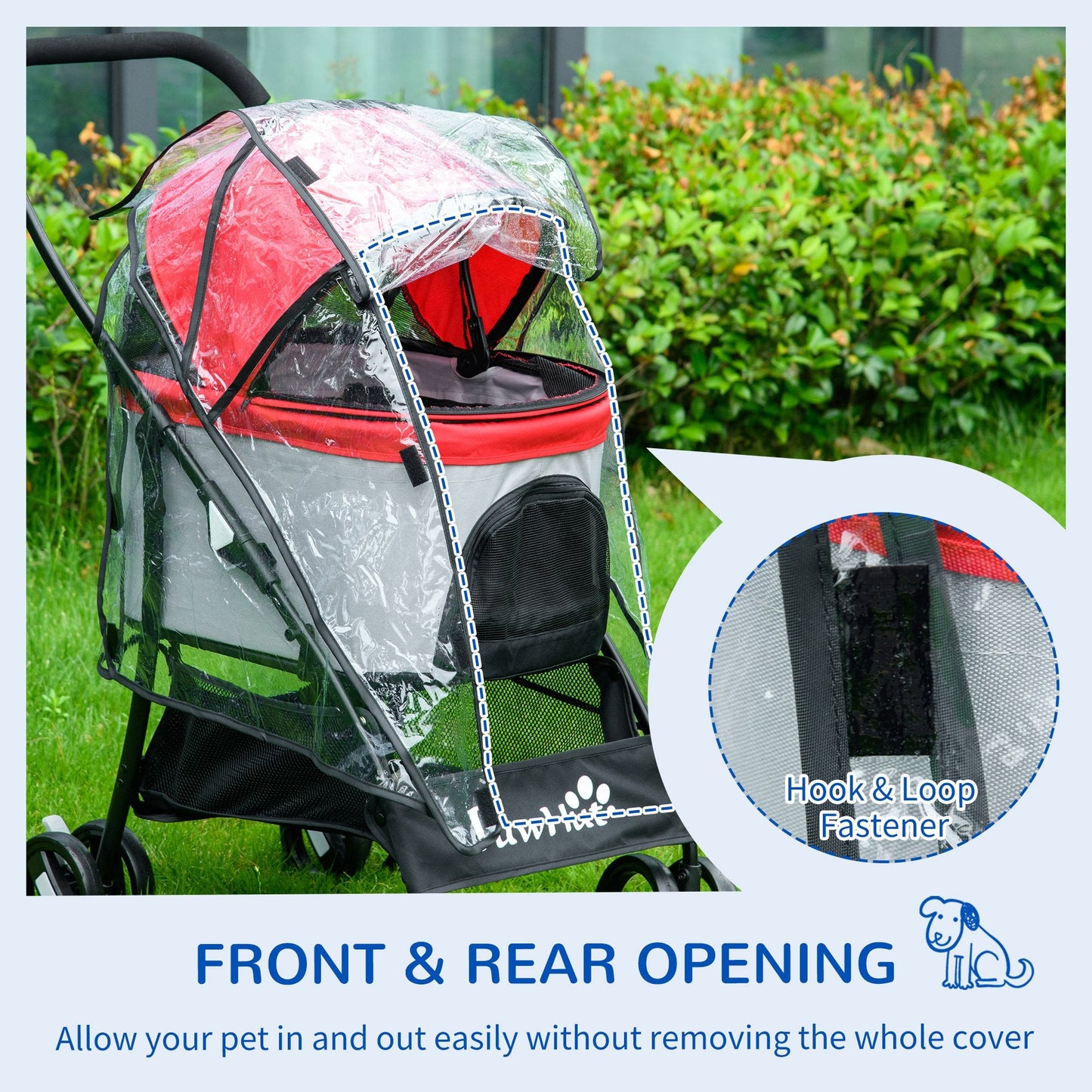 Dog Pram Rain Cover, Cover for Dog Stroller Buggy Pushchair for Small Miniature Dogs Cats, with Front Rear Entry-4