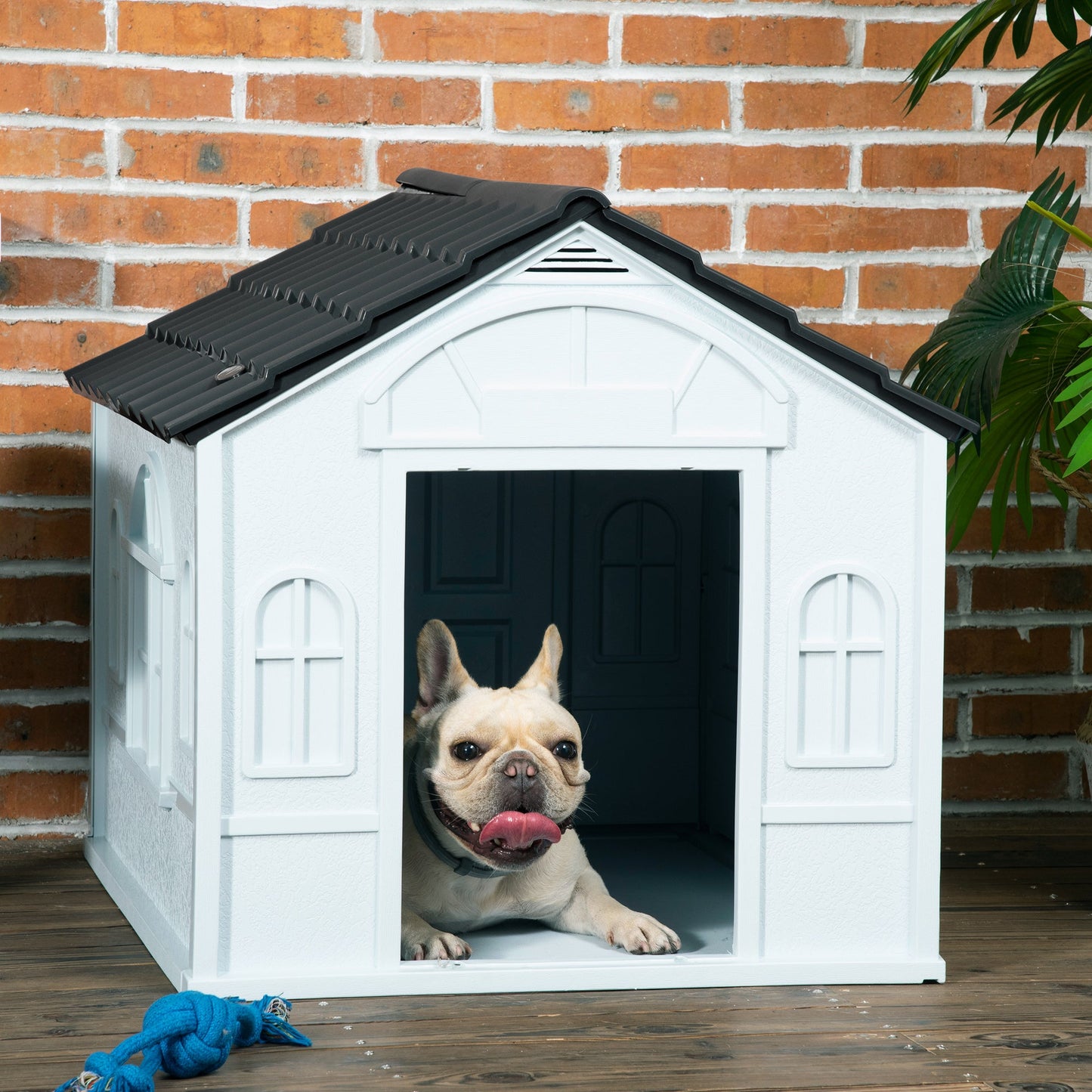 Plastic Weatherproof Dog House, Grey-1