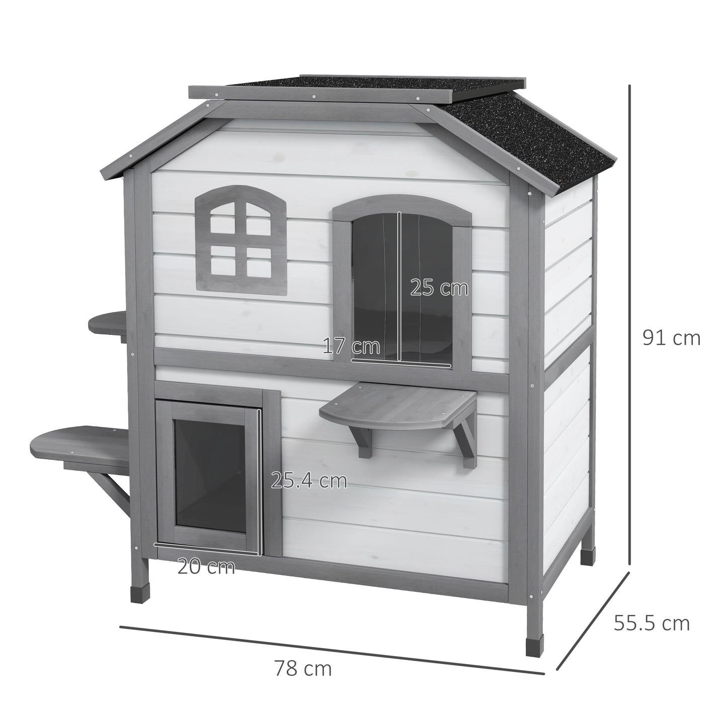 2-Story Indoor or Outdoor Cat House W/ Escape Door, Cat Shelter, White-2