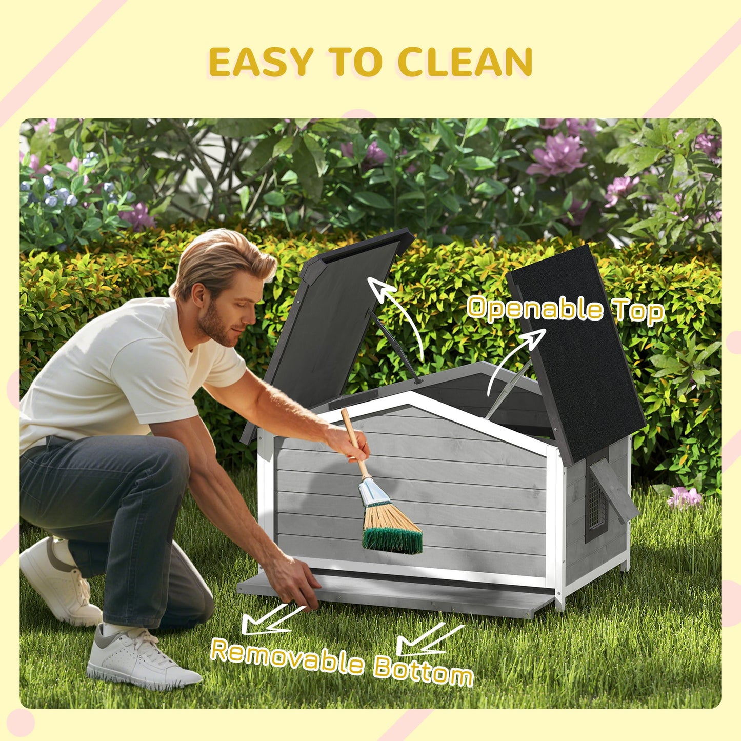 Wooden Dog Kennel for Outside, for Medium Dogs, 65H x 97L x 72Wcm, Grey-4