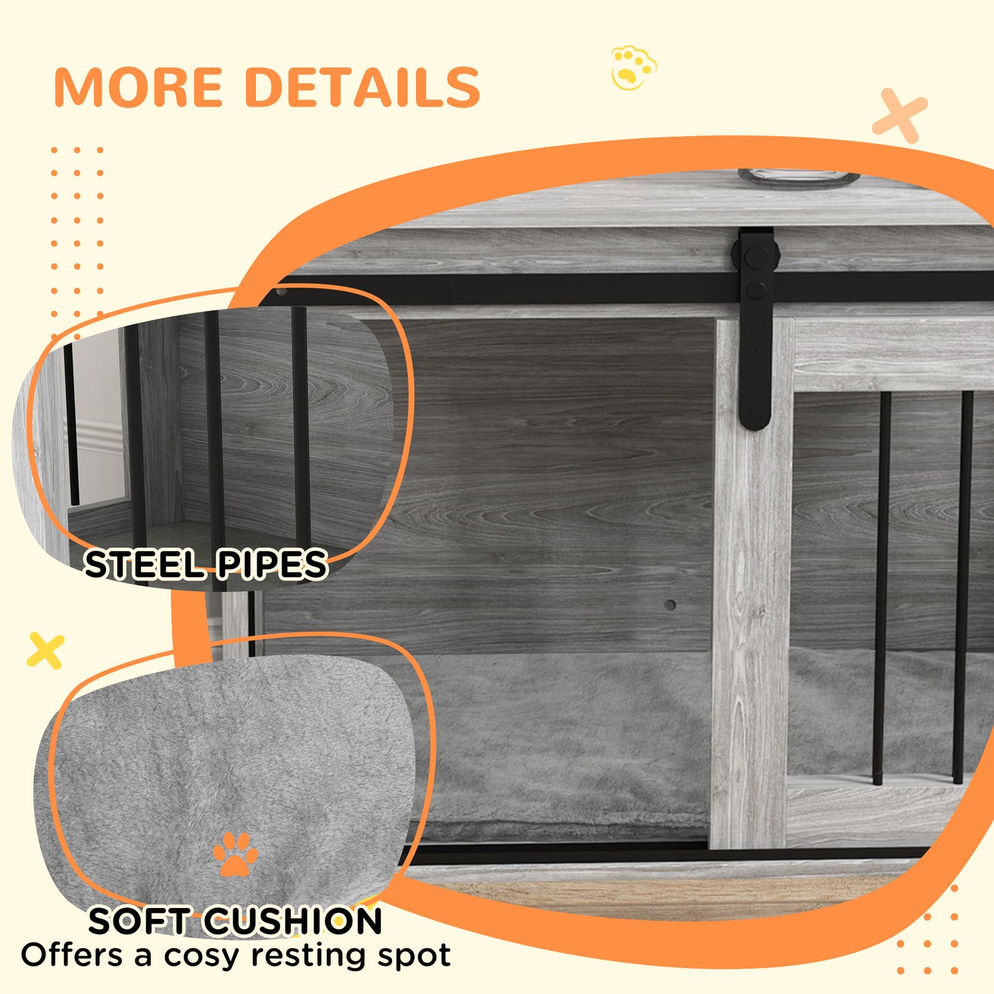 PawHut 80cm Dog Crate Furniture with Removable Cushion for Large Dogs in Grey-5