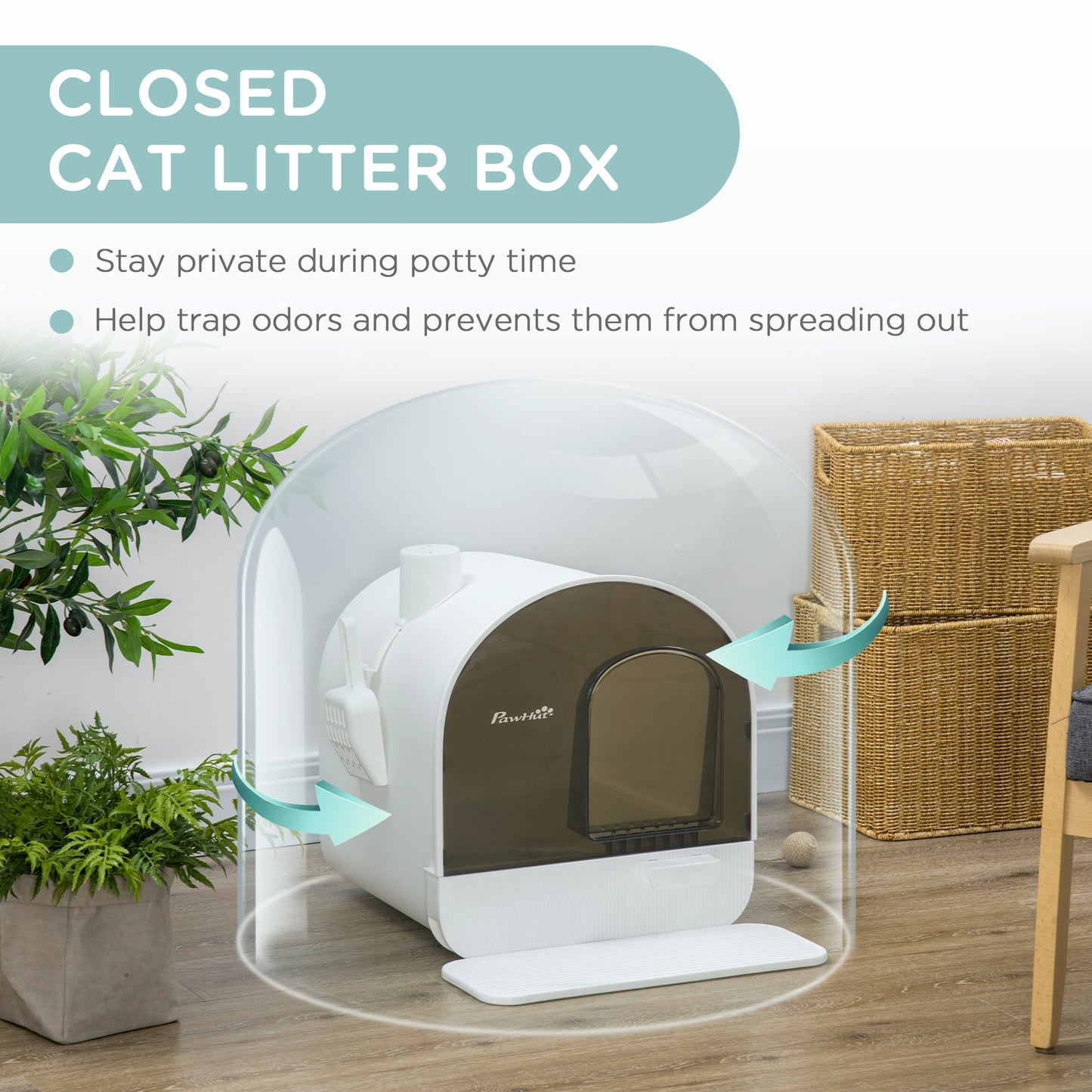 Hooded Cat Litter Box, Kitten Litter Tray, with Lid, Scoop, Filter, Flap Door-4