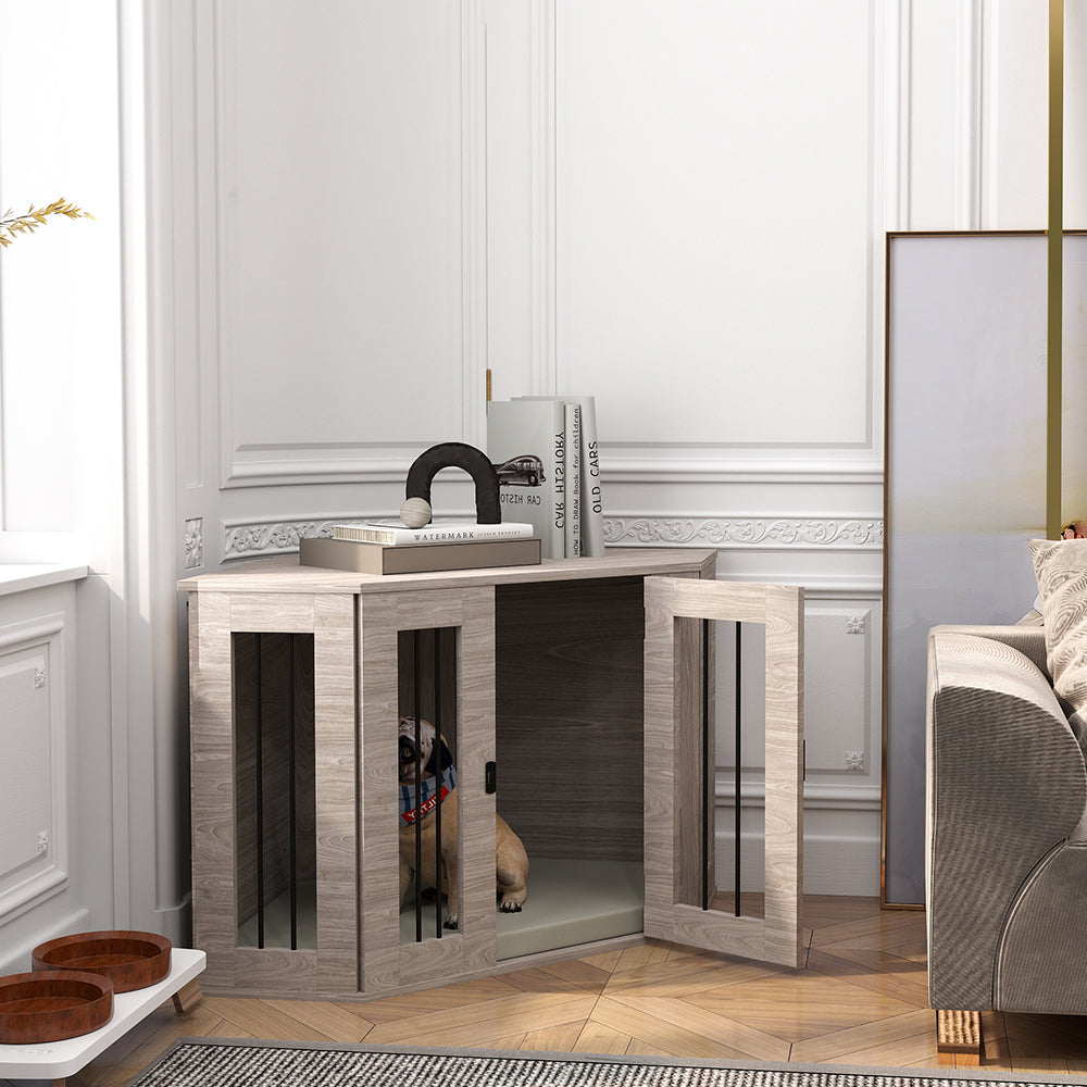 2 in 1 Dog Crate Furniture Side Table, with Cushion, 104 x 55 x 63cm - Walnut Brown by PawHut-6
