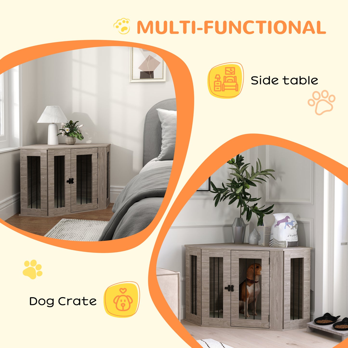 2 in 1 Dog Crate Furniture Side Table, with Cushion, 104 x 55 x 63cm - Walnut Brown by PawHut-2