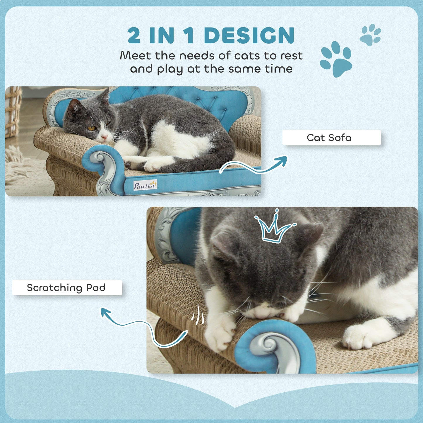 2-in-1 Cat Scratcher with Catnip for Indoor Cats, Light Blue-3