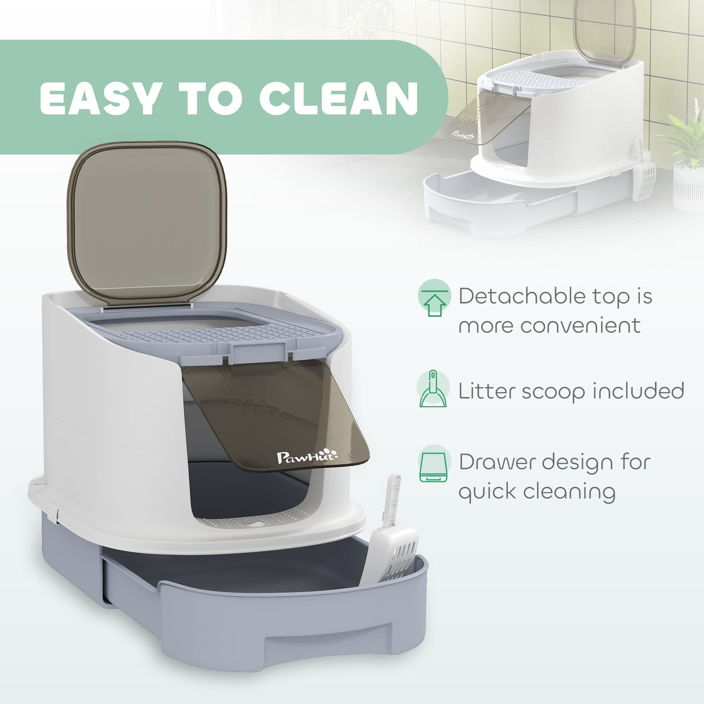 Cat Litter Box with Lid, Scoop, Deodorisation Bags, Top Entry-4