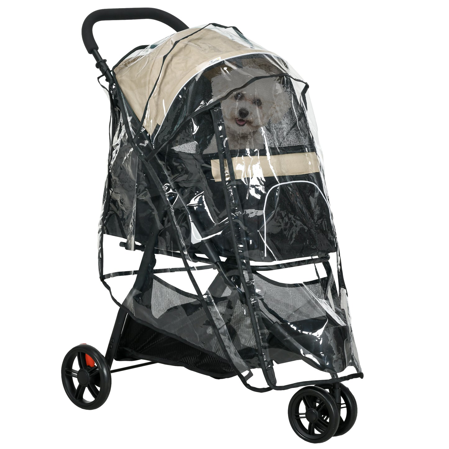 PawHut Dog Stroller for XS Dogs S Dogs Cats with Rain Cover - Khaki-0