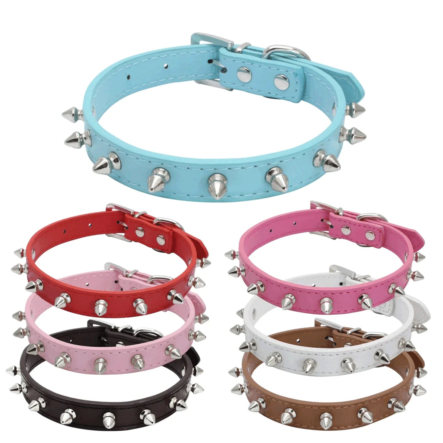 Spiked Pet Collar – Adjustable PU Leather Collar for Dogs & Cats