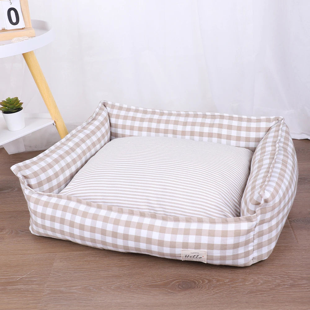 Plaid Dog Bed with Cushion