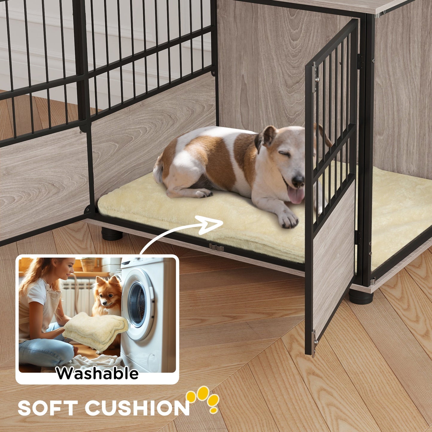 80cm Furniture Style Dog Crate Dog Cage End Table Indoor with 3 Doors Soft Washable Cushion, for Medium Sized Dogs-4