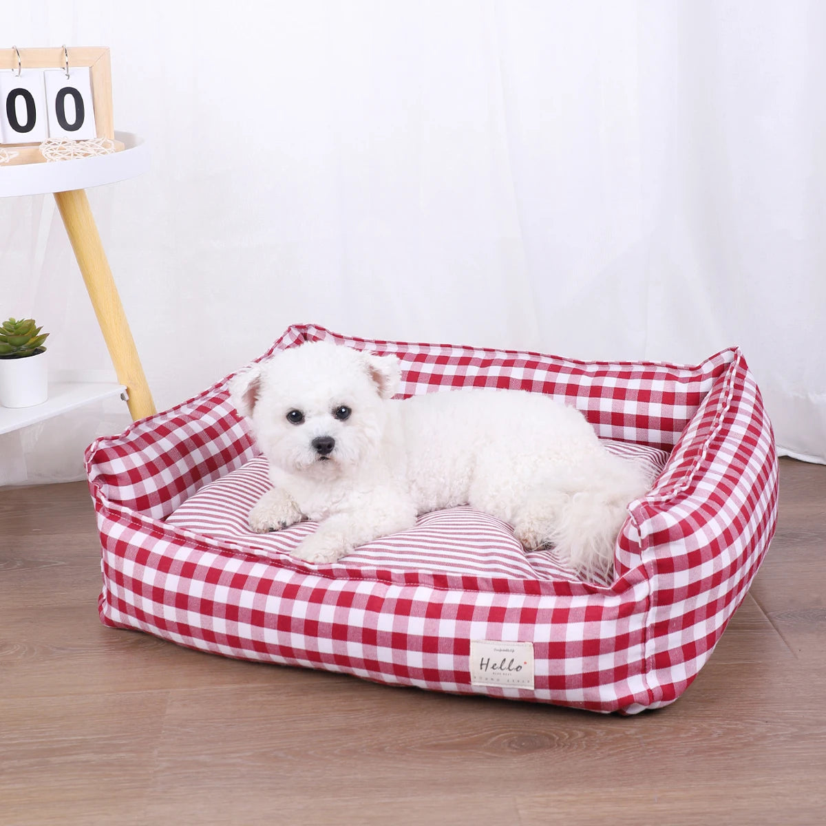 Plaid Dog Bed with Cushion