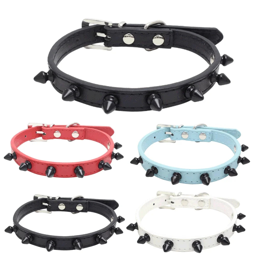 Spiked Pet Collar – Adjustable PU Leather Collar for Dogs & Cats