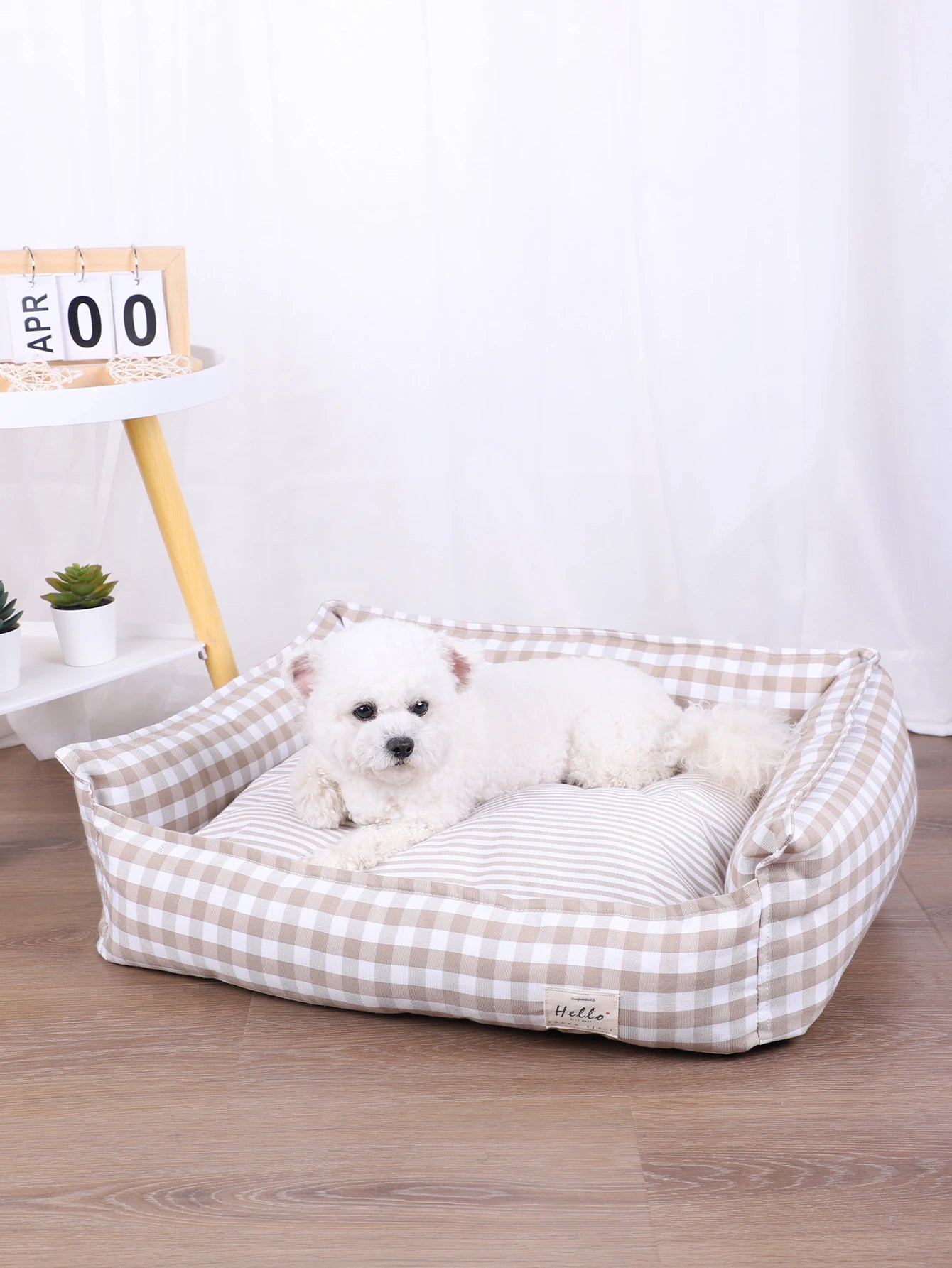 Plaid Dog Bed with Cushion