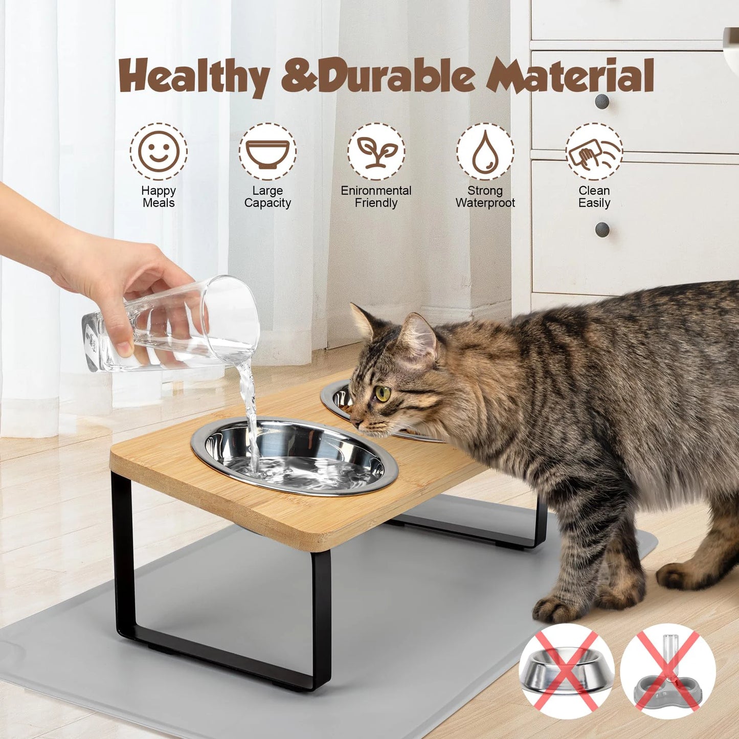 Elevated Cat Bowls with Wooden Stand