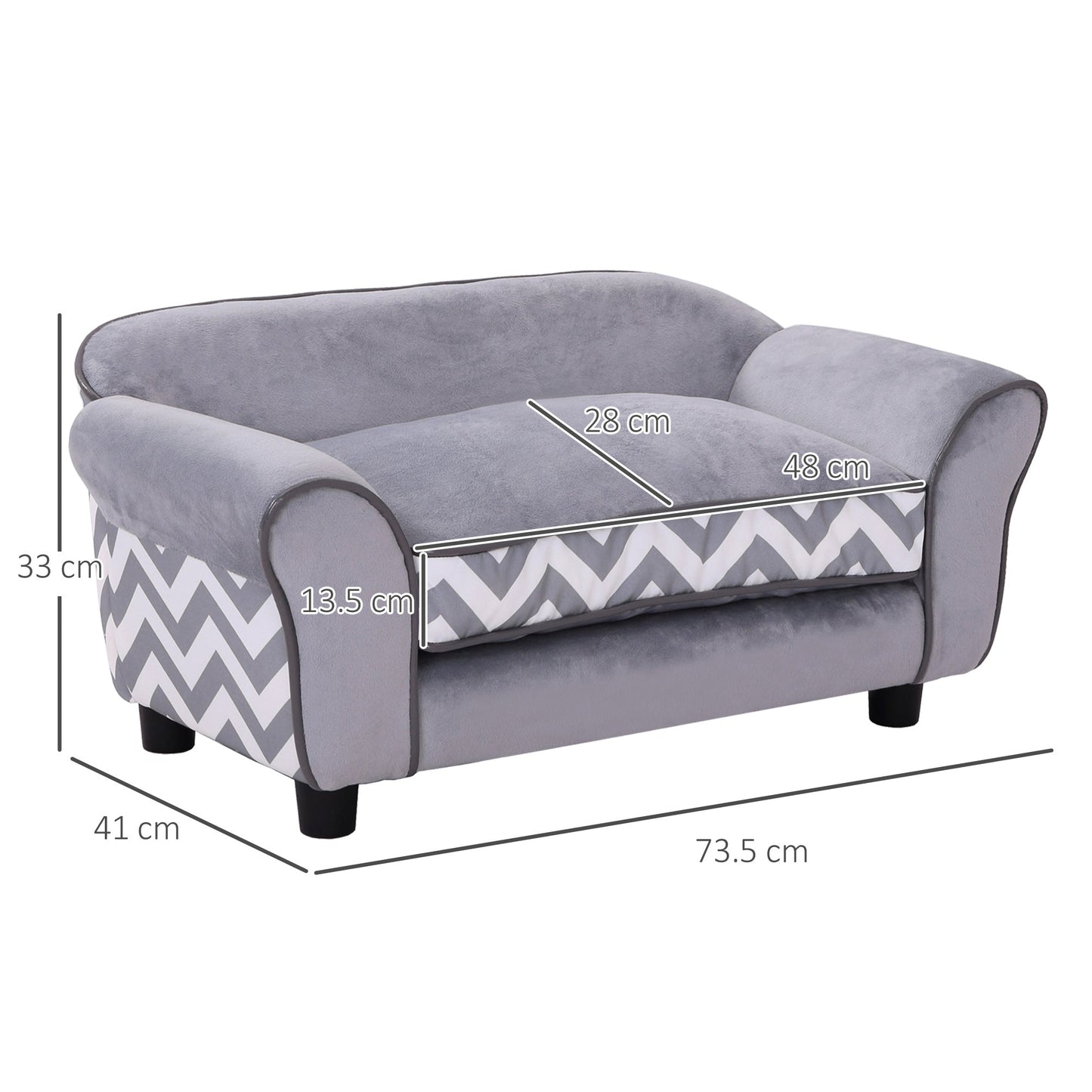 Dog Sofa Bed for XS-Sized Dogs, Cat Sofa with Soft Cushion, Pet Chair Lounge with Washable Cover, Removable Legs, Wooden Frame - Grey-2