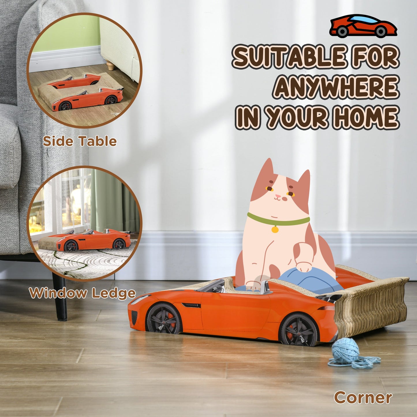 2 in 1 Cat Scratching Board with Catnip, Car-shaped-3
