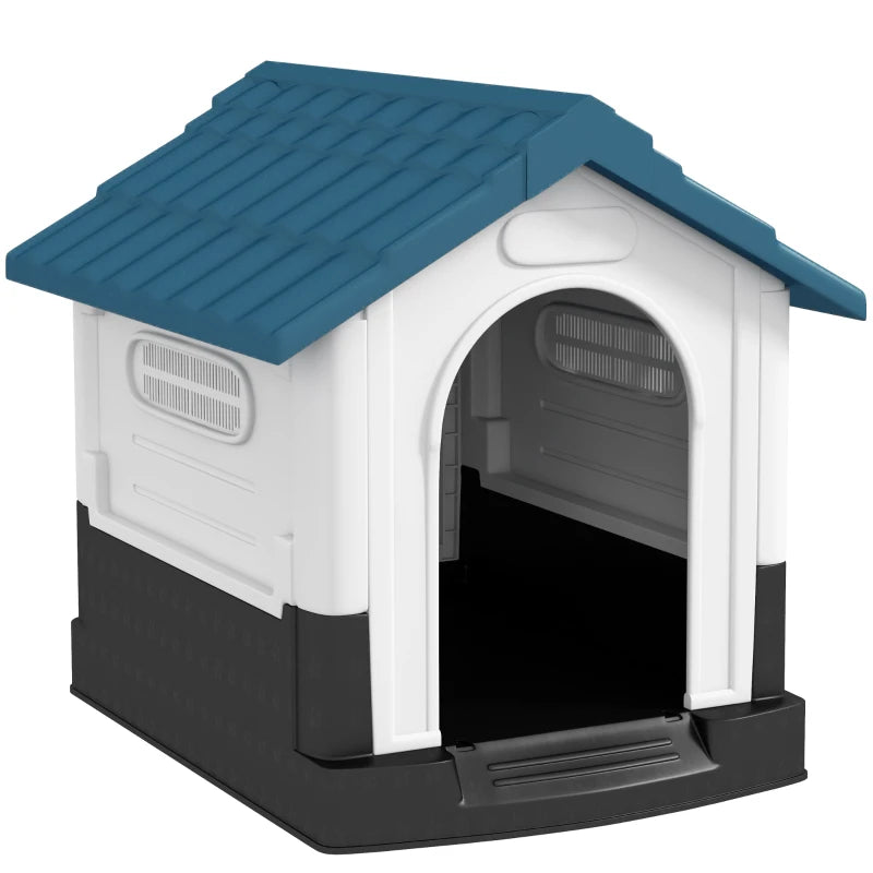 Plastic Dog Kennel with Windows, for Garden Patio, Miniature and Small Dogs, 80 x 69 x 76cm - Blue | PawHut-0