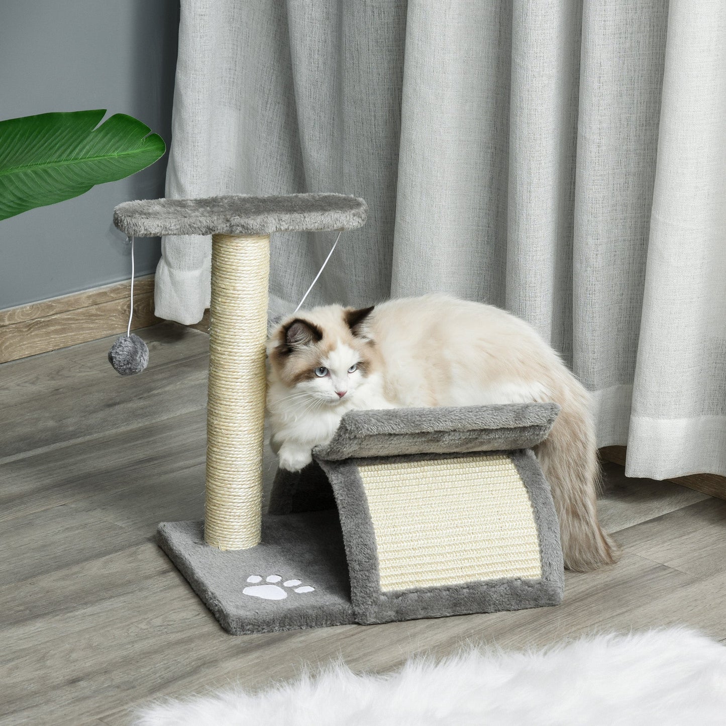 Cat Tree with Sisal Scratching Post, Cat Tower for Kittens, Small Cat Condo with Rotatable Top Bar, Tunnel, Dangling Balls, Grey-1