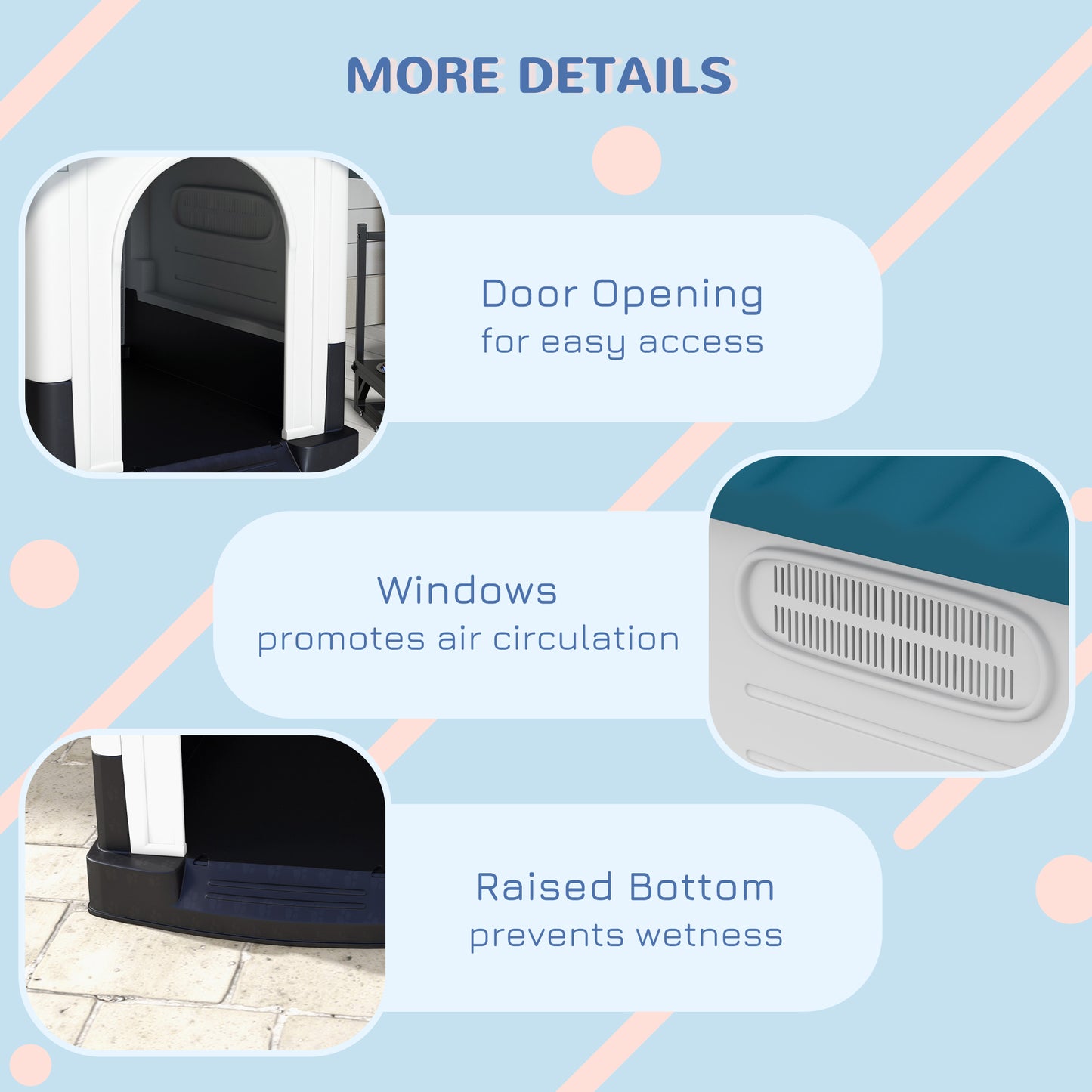 Plastic Dog Kennel with Windows, for Garden Patio, Miniature and Small Dogs, 80 x 69 x 76cm - Blue | PawHut-5