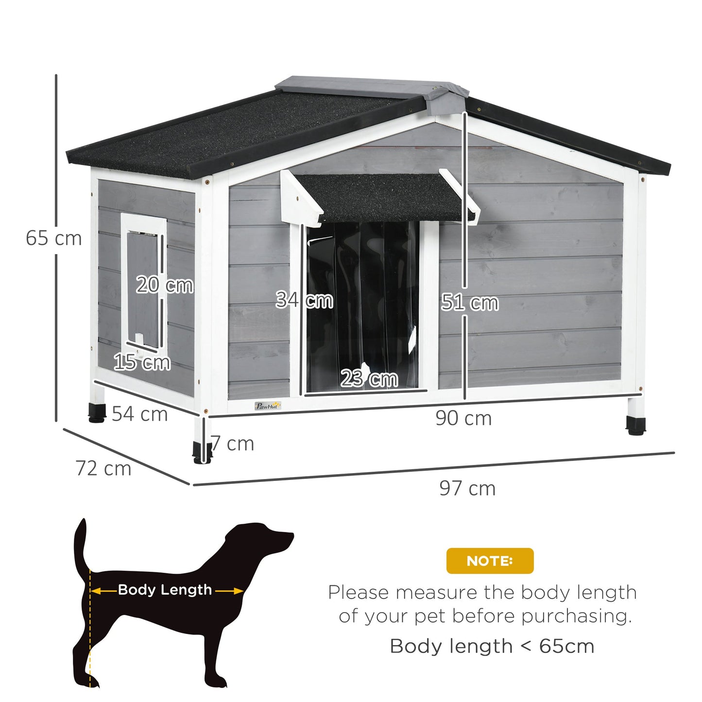 Wooden Dog Kennel for Outside, for Medium Dogs, 65H x 97L x 72Wcm, Grey-2