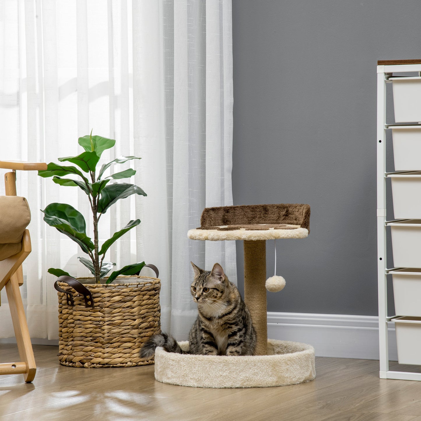 44cm Cat Tower, Cat Tree for Indoor Cats, with Sisal Cat Scratching Post, Toy Ball - Brown-1