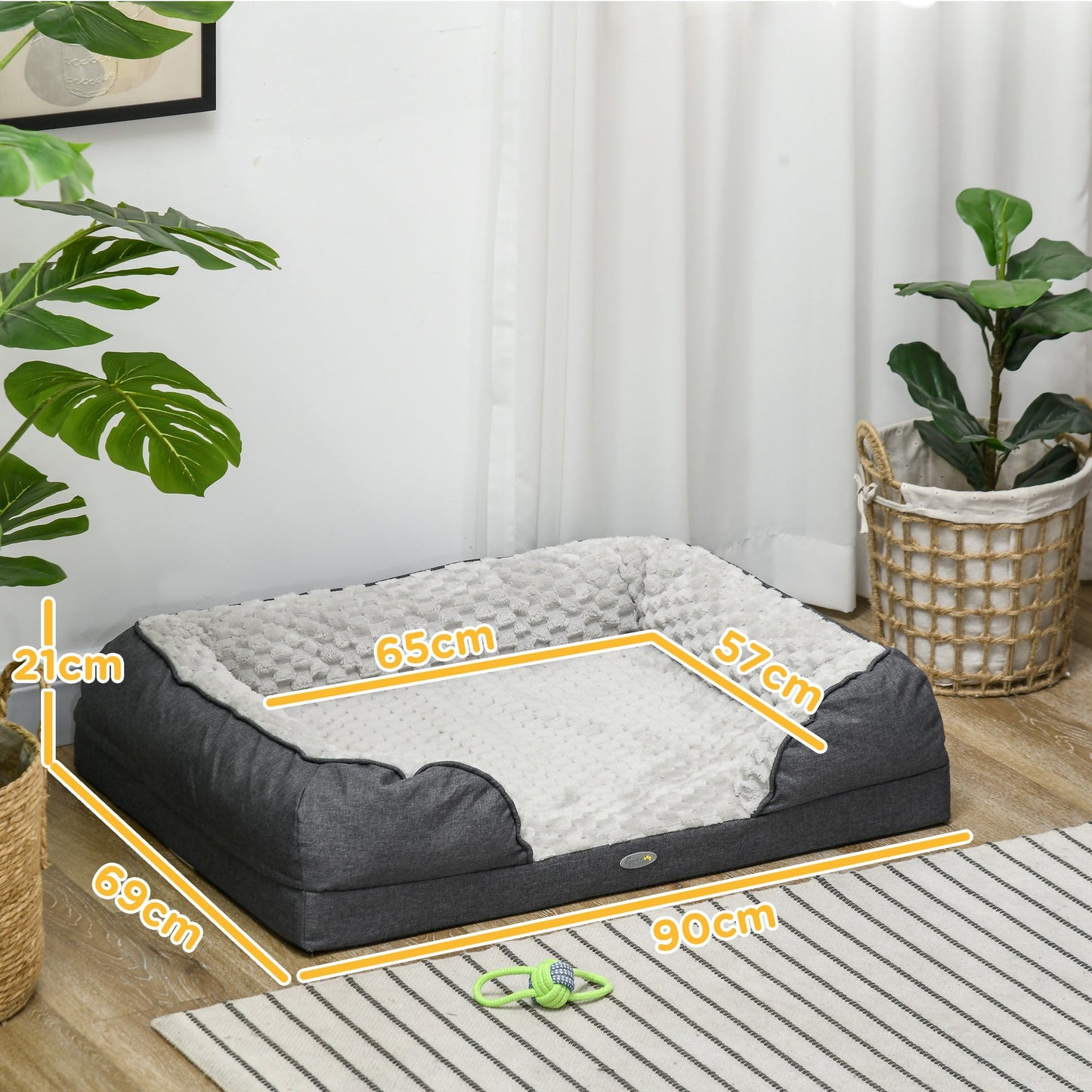 Calming Dog Bed Pet Mattress w/ Removable Cover, Anti-Slip Bottom, for Medium Dogs, 90L x 69W x 21Hcm - Charcoal Grey-2