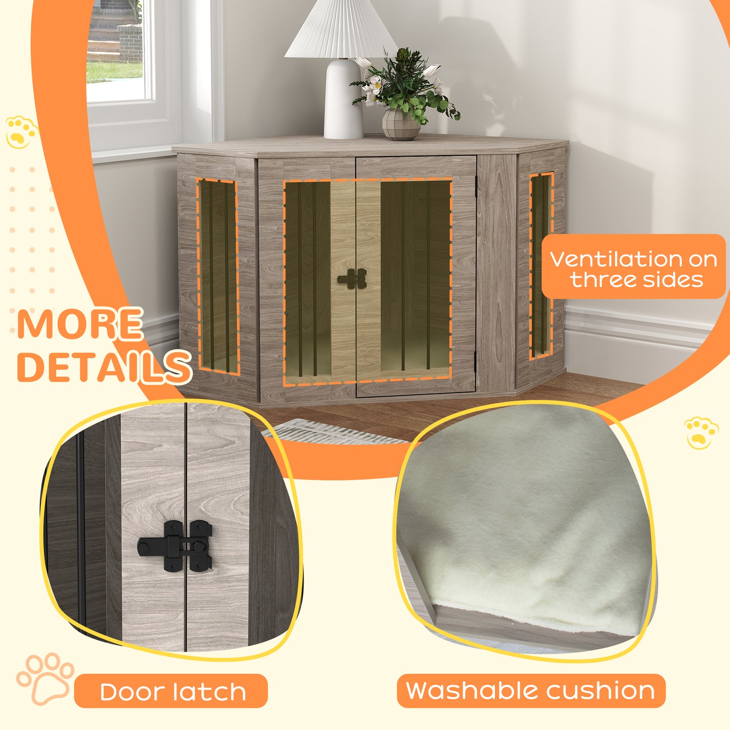 2 in 1 Dog Crate Furniture Side Table, with Cushion, 104 x 55 x 63cm - Walnut Brown by PawHut-4