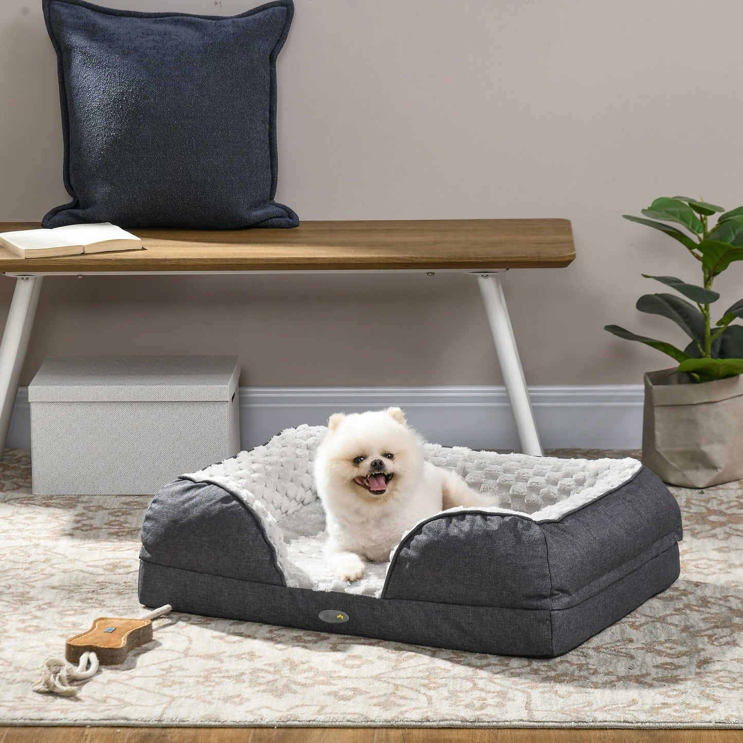 Calming Dog Bed Pet Mattress w/ Removable Cover, Anti-Slip Bottom, for Small Dogs, 70L x 50W x 18Hcm - Charcoal Grey-1