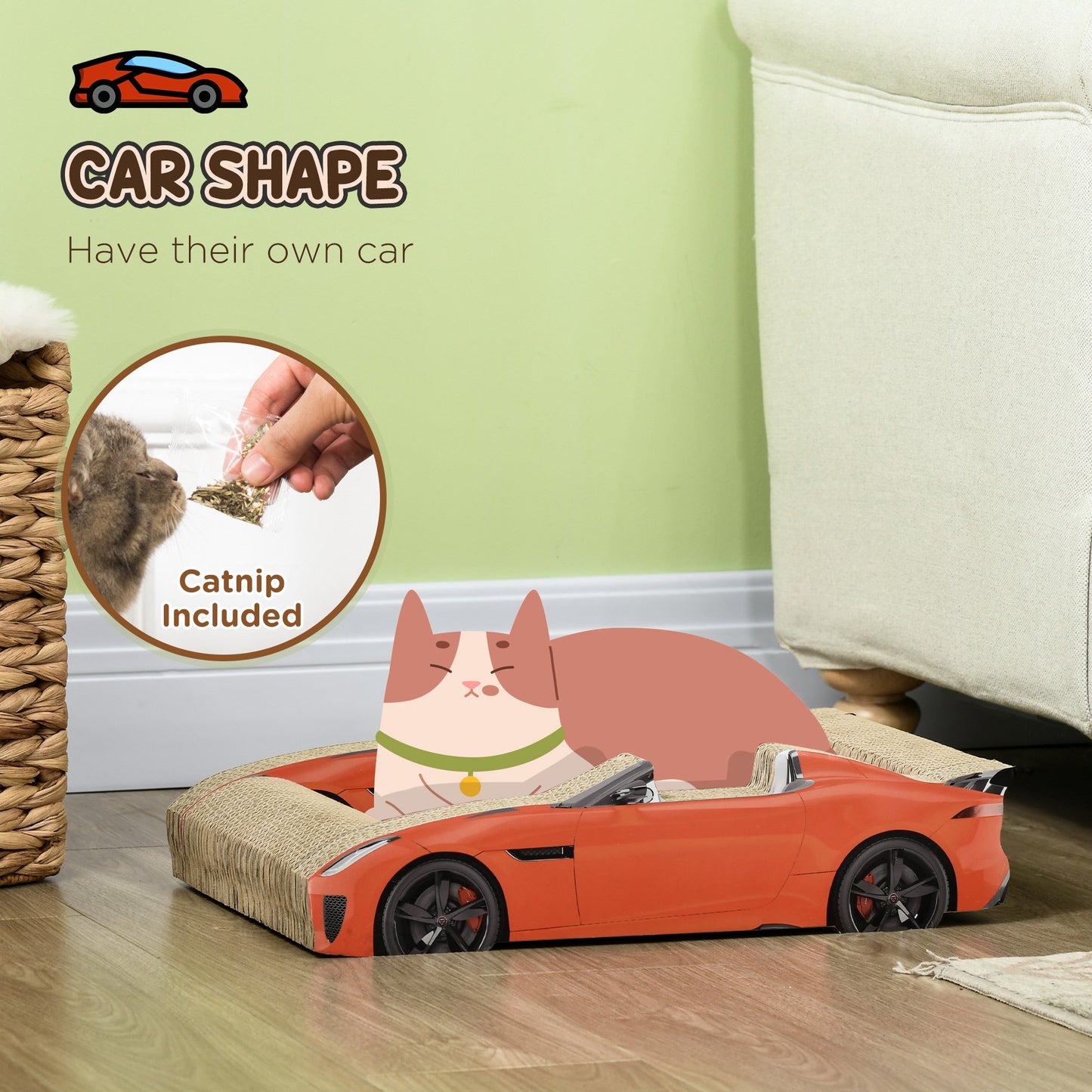 2 in 1 Cat Scratching Board with Catnip, Car-shaped-4