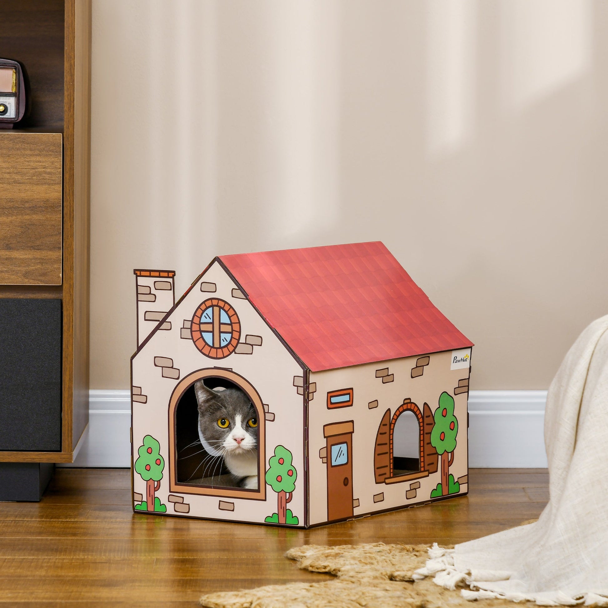 Two-In-One Cat House, Cat Scratching Board with Scratcher, Catnip, Cat Cardboard Scratcher for Indoor Cats-1