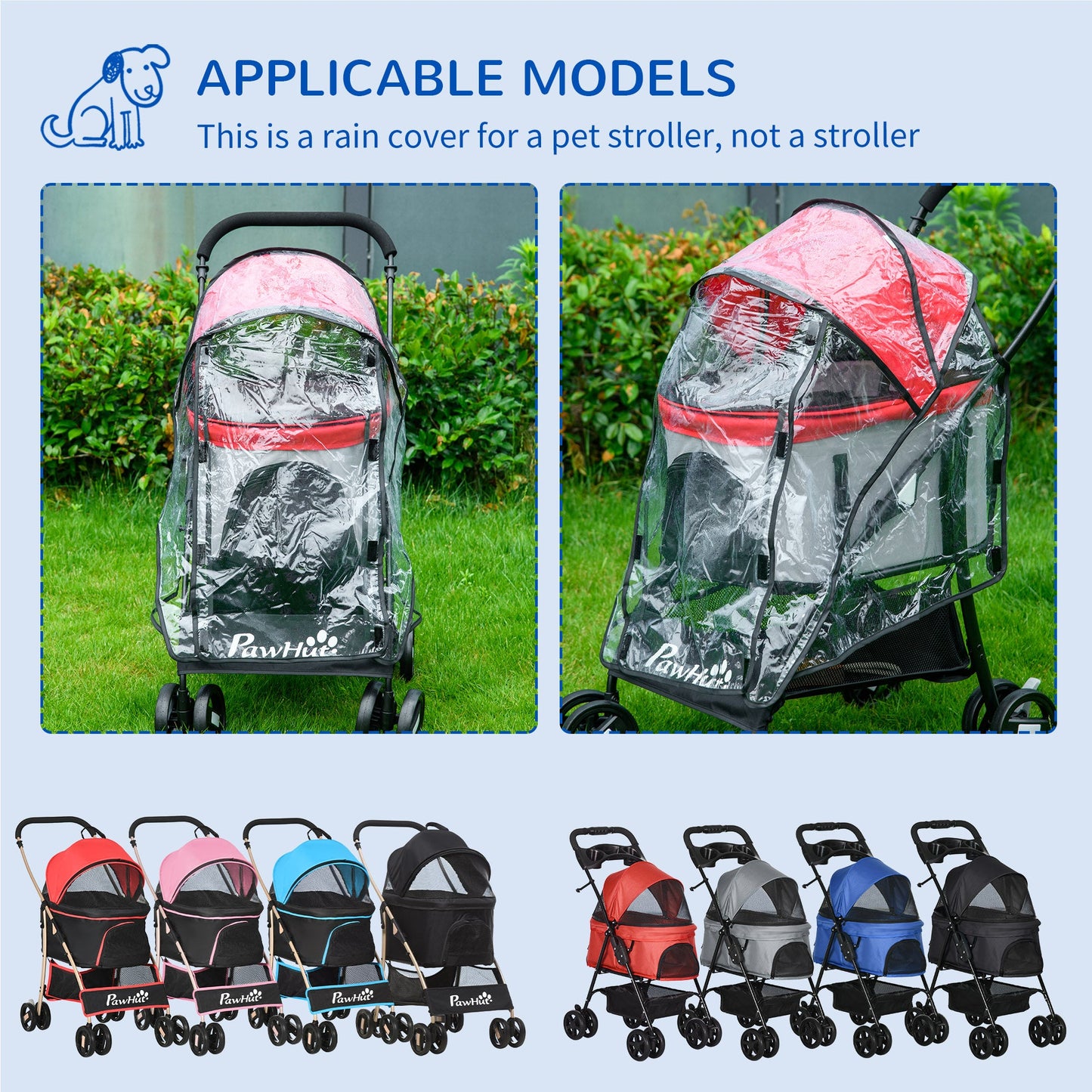 Dog Pram Rain Cover, Cover for Dog Stroller Buggy Pushchair for Small Miniature Dogs Cats, with Front Rear Entry-3