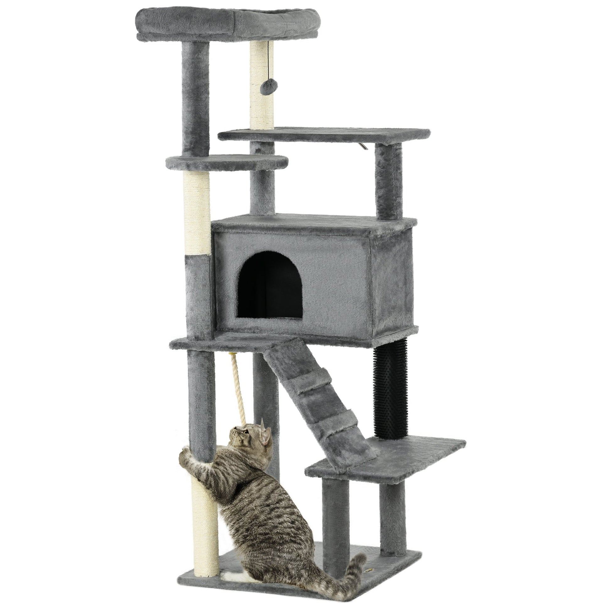 Cat Tree Tower for Indoor Cats, with Scratching Post, Cat House, Toy, Grey-0