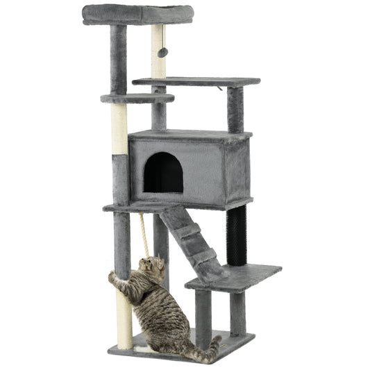 Cat Tree Tower for Indoor Cats, with Scratching Post, Cat House, Toy, Grey-0