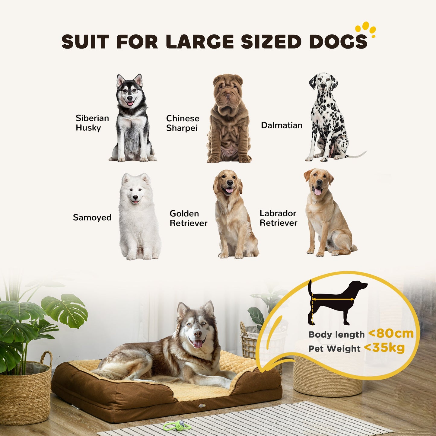 Calming Dog Bed Pet Mattress w/ Removable Cover, Anti-Slip Bottom, for Large Dogs, 120L x 80W x 22Hcm - Brown-3
