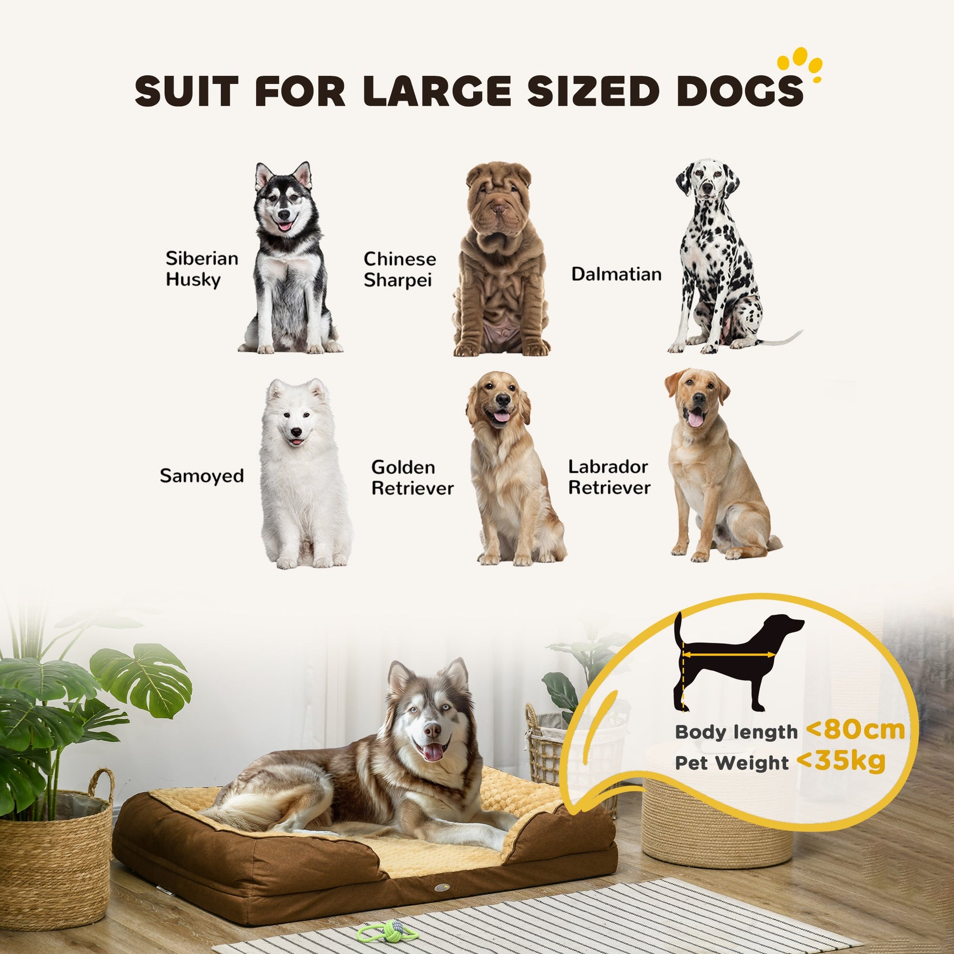 Calming Dog Bed Pet Mattress w/ Removable Cover, Anti-Slip Bottom, for Large Dogs, 120L x 80W x 22Hcm - Brown-3