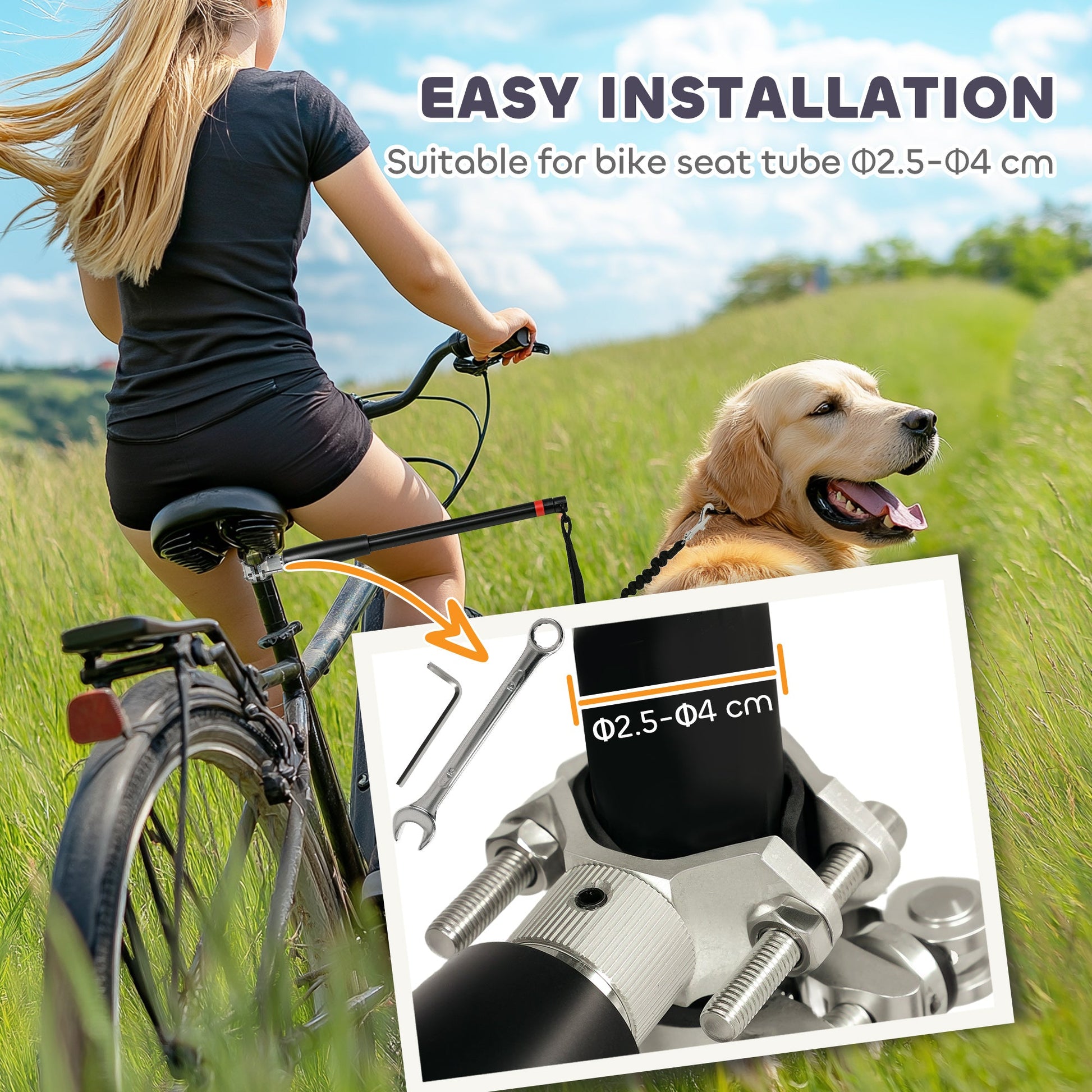 Dog Lead for Bicycle, Dog Leash for Cycling, Training, Jogging, Black-3