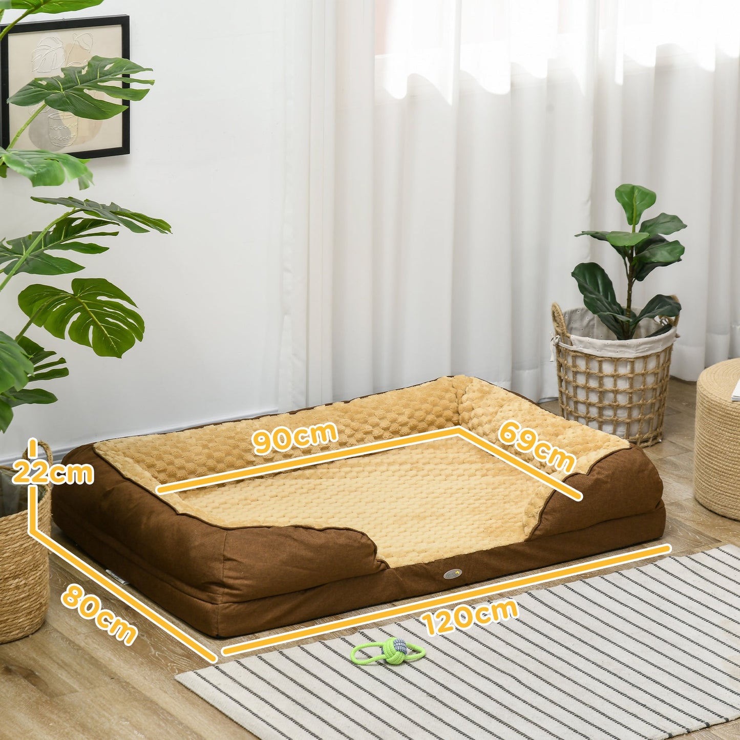 Calming Dog Bed Pet Mattress w/ Removable Cover, Anti-Slip Bottom, for Large Dogs, 120L x 80W x 22Hcm - Brown-2