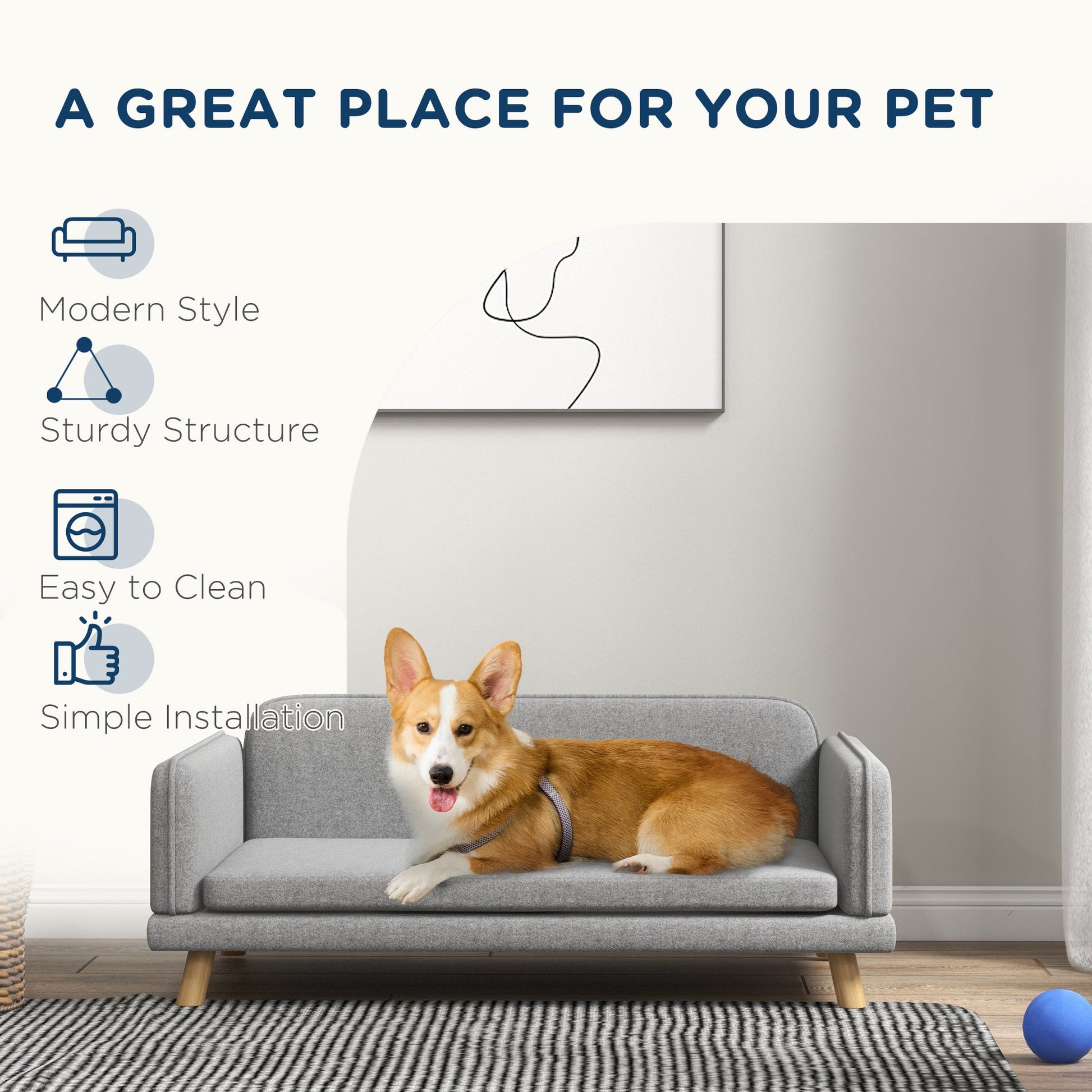 Dog Sofa for Medium Dogs, Pet Chair with Legs, Water-resistant Fabric, Removable Cover, Grey-4