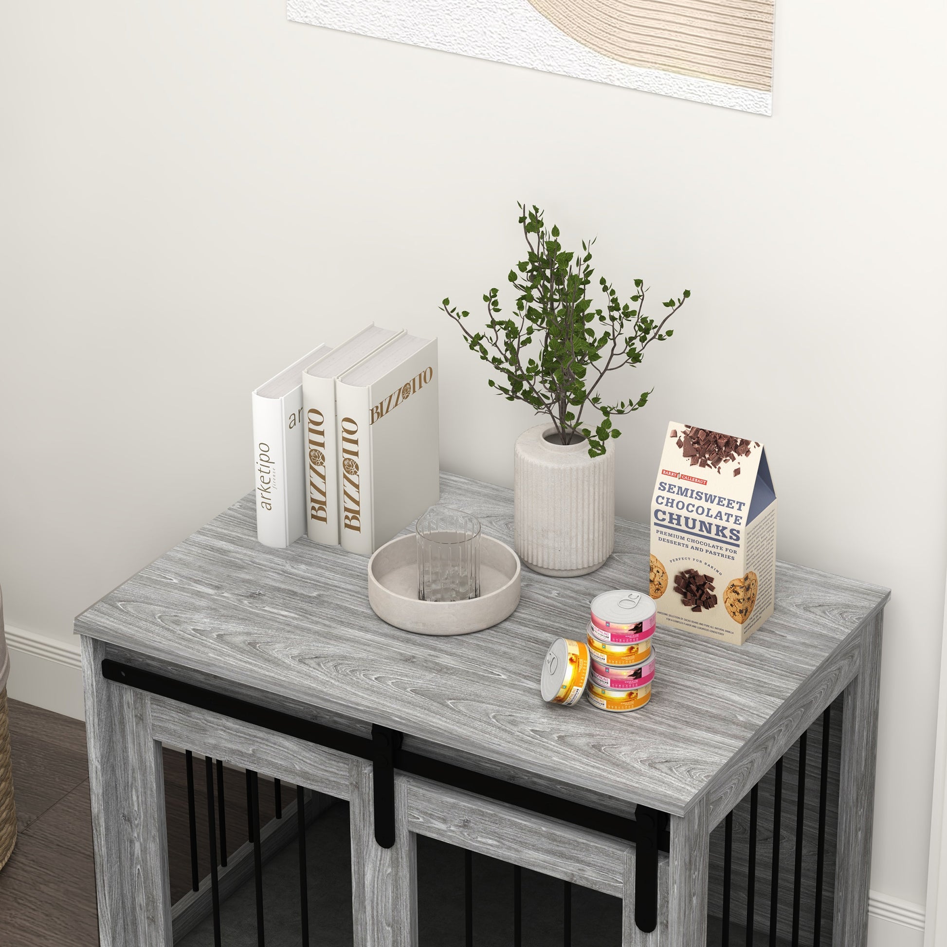 PawHut 80cm Dog Crate Furniture with Removable Cushion for Large Dogs in Grey-7