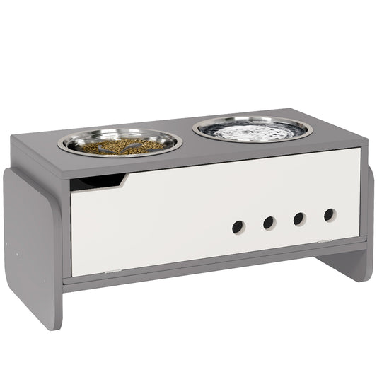 3 Height Adjustable Raised Dog Bowls, Dog Feeding Storage Station w/ Slow Feeder Mat, 2 Stainless Steel Bowls-0