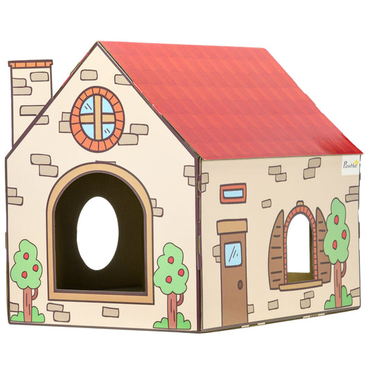 Two-In-One Cat House, Cat Scratching Board with Scratcher, Catnip, Cat Cardboard Scratcher for Indoor Cats-0