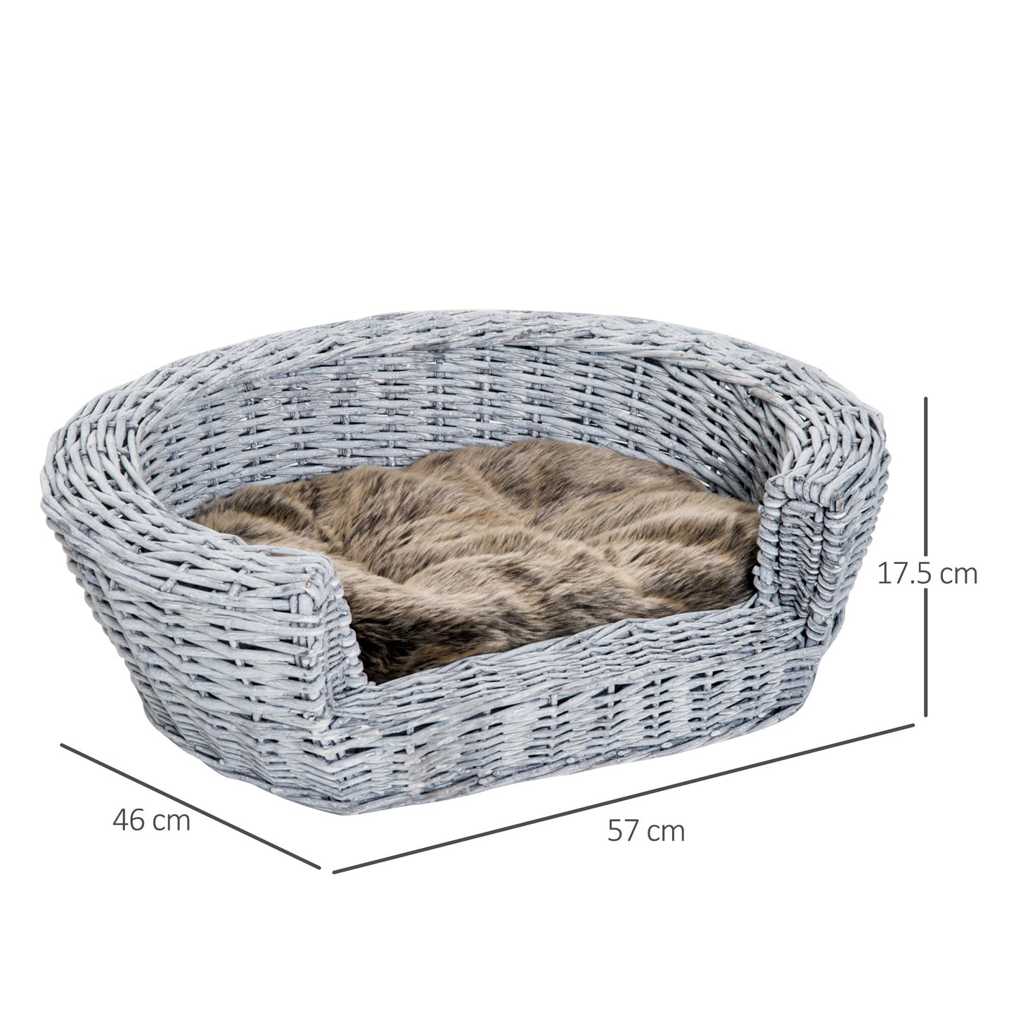 Pet Basket Sofa Bed, 57Lx46Wx17.5H cm, Willow Rattan-Grey-2