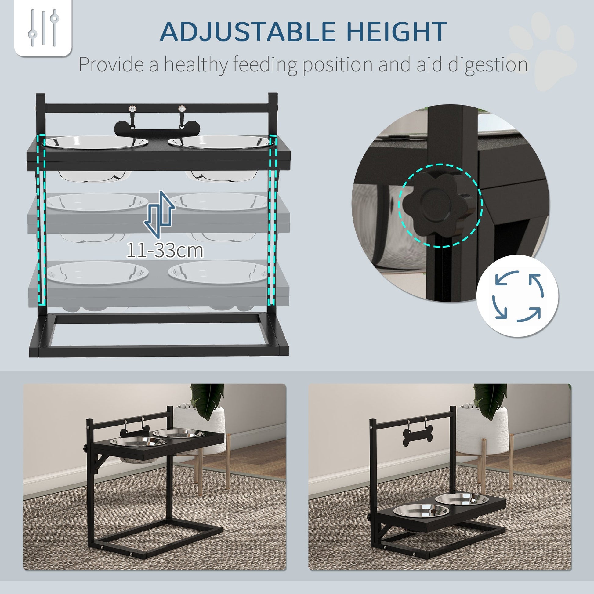 Dog Bowls with Stand, Adjustable Height Elevated Dog Bowls for Small Medium Large Dogs - Black-4