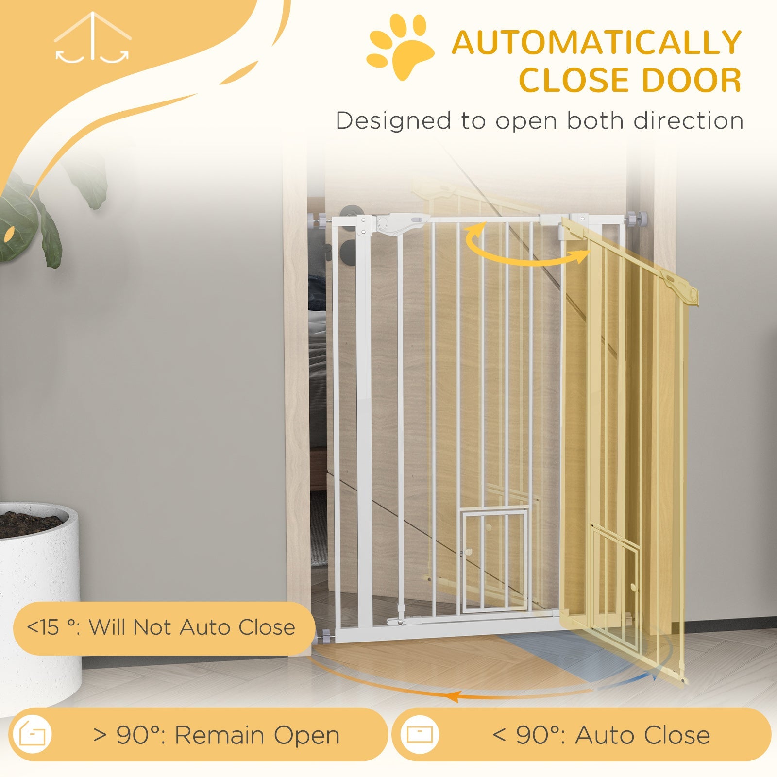 Extra Tall Pet Gate, Indoor Dog Safety Gate, with Cat Flap, Auto Close, 74-80cm Wide - White-4