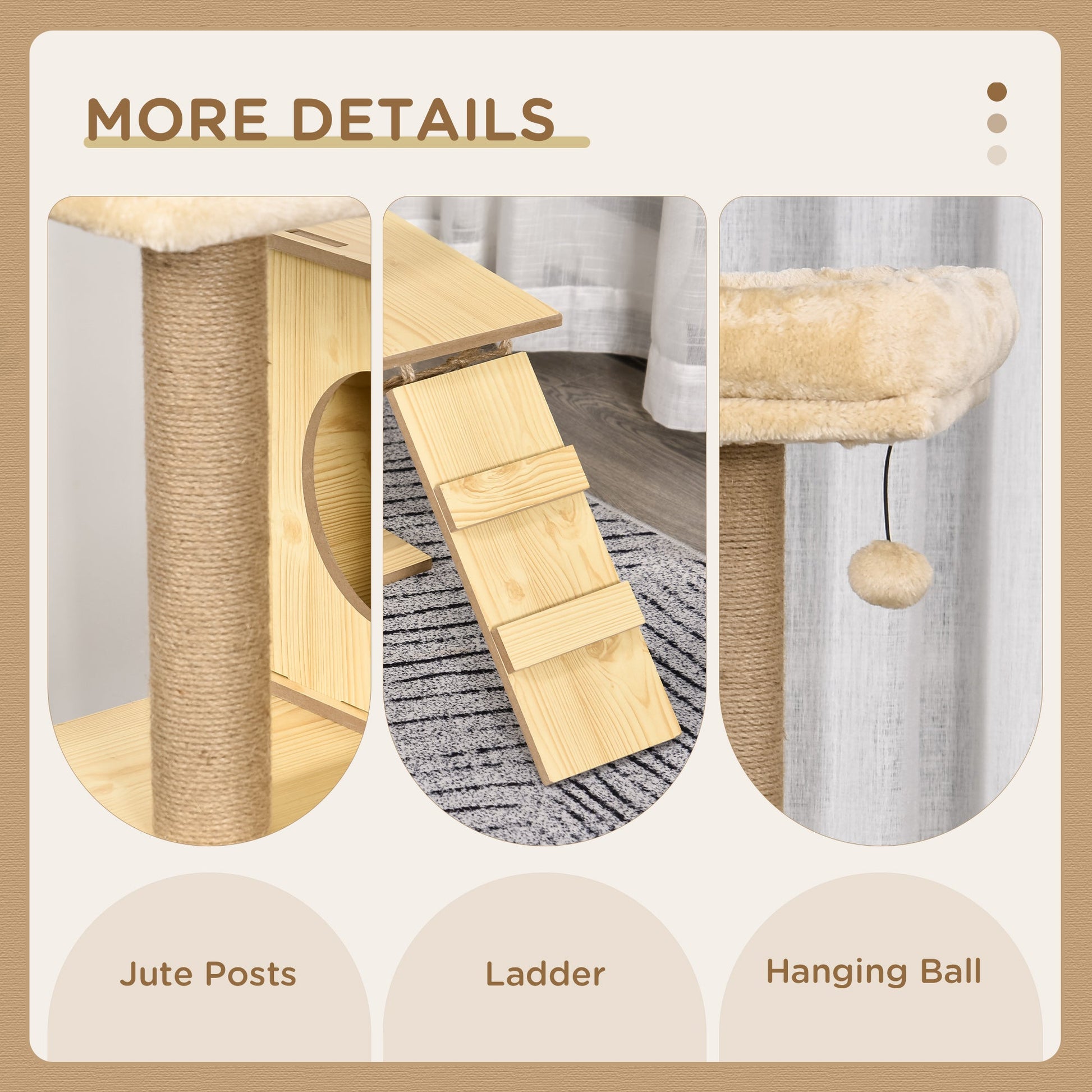 Cat Tree, 130cm Cat Tree for Indoor, Multi-Level Plush Cat Climbing Tower w/ Scratching Posts, Perches, Cat Condo, Ball for Large Cat, Yellow-3