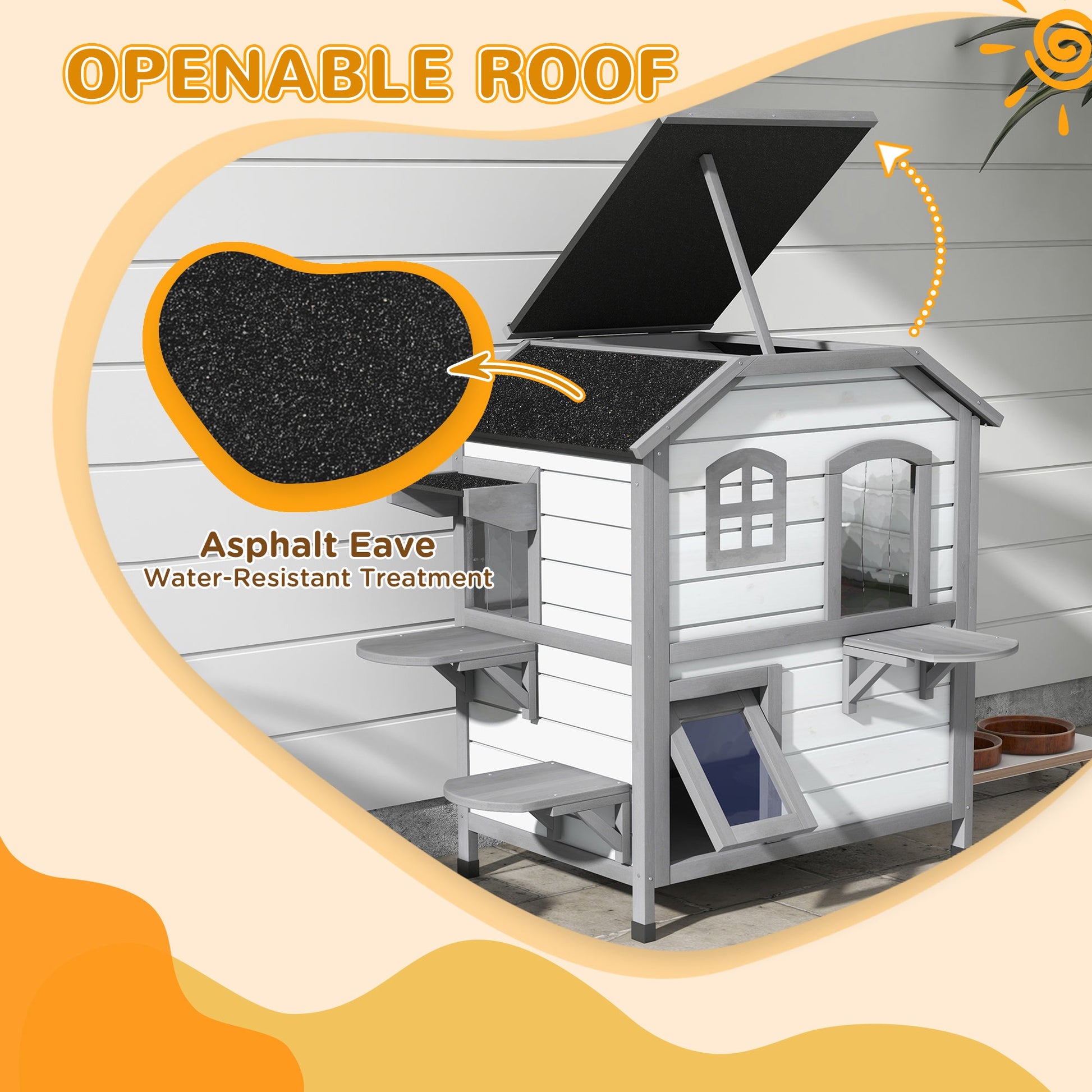 2-Story Indoor or Outdoor Cat House W/ Escape Door, Cat Shelter, White-3